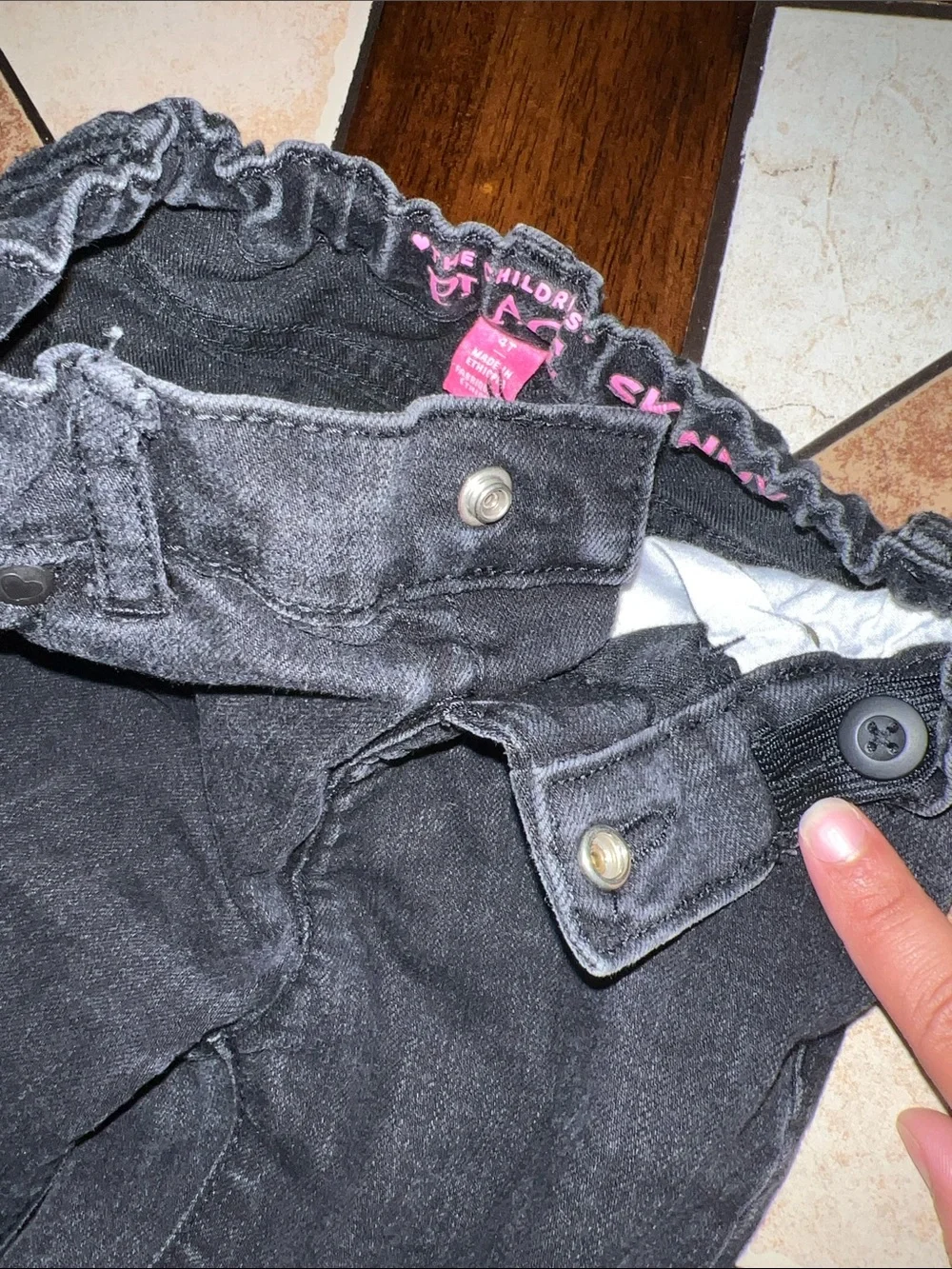 The Children's Place Girls' Black Skinny Jeans with Pink Waistband Detail